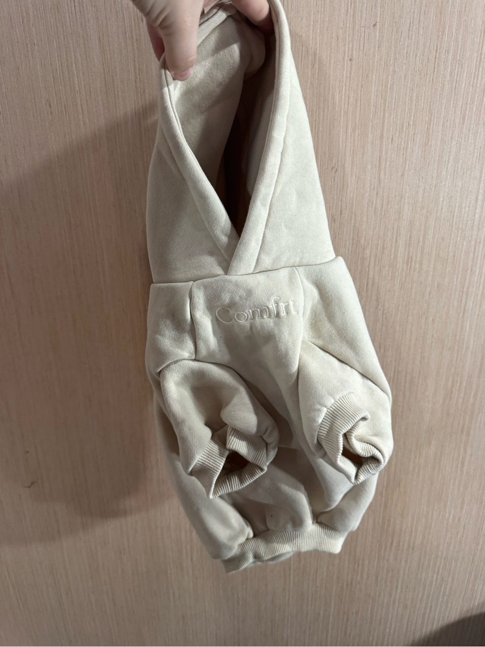 Comfrt Cotton Blend Cream Hooded Dog Sweatshirt Size Large